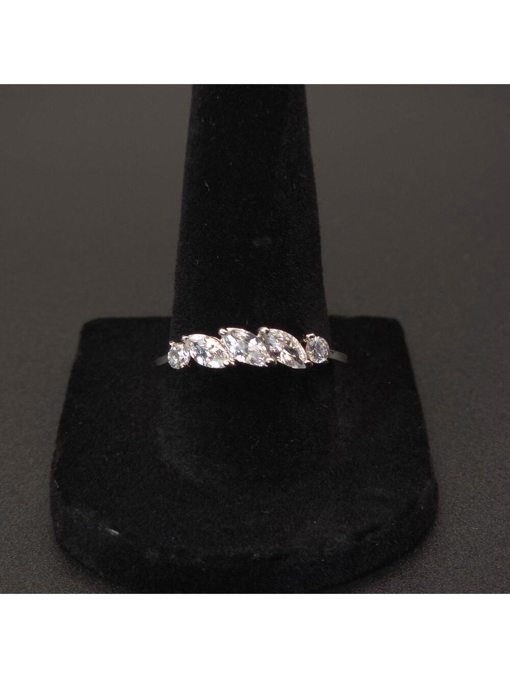 Silver Tone Marquise Cut CZ Ring Size 8 Wedding Band Style Clear Stones